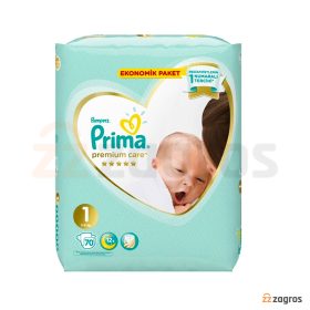 پوشک بچه پریما سایز 1 مدل Premium care بسته 70 عددی