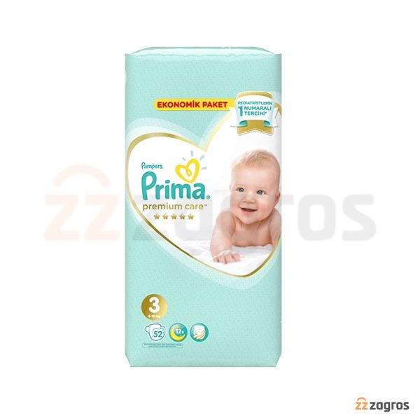 پوشک بچه پریما سایز 3 مدل Premium Care بسته 52 عددی