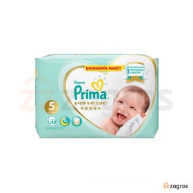 پوشک بچه پریما سایز 5 مدل premium care بسته 42 عددی