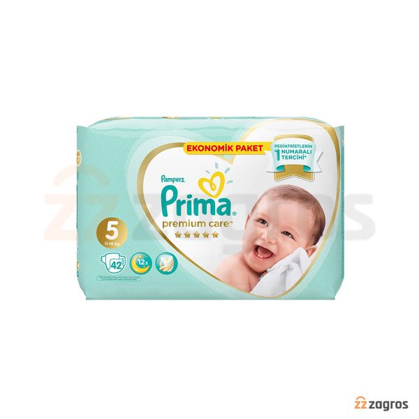 پوشک بچه پریما سایز 5 بسته 42 عددی مدل premium care