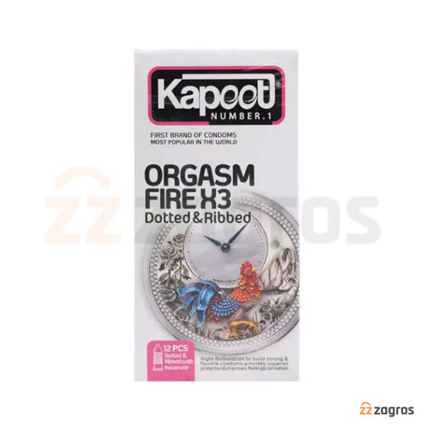 کاندوم خاردار و شیاردار کاپوت مدل Orgasm Fire X3 بسته 12 عددی