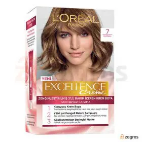 کیت رنگ مو لورآل سری Excellence Creme شماره 7 پایه رنگ کاراملی کیت رنگ مو لورآل سری Excellence Creme شماره 7 پایه رنگ کاراملی