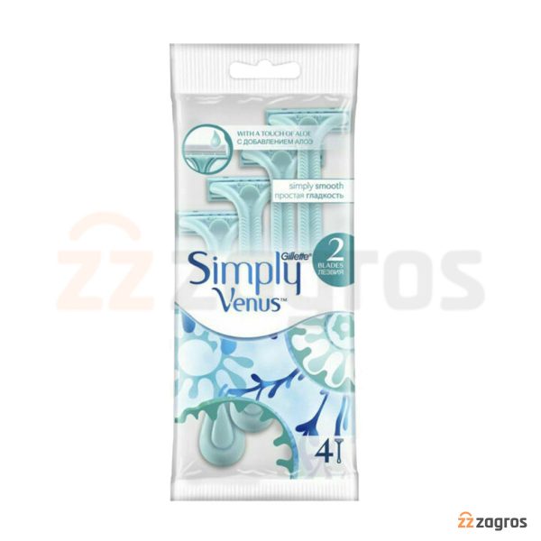 خودتراش زنانه 2 تیغه ژیلت مدل simply venus بسته 4 عددی