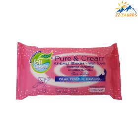 دستمال مرطوب بیویپس مدل pure and cream تعداد 15 عددی