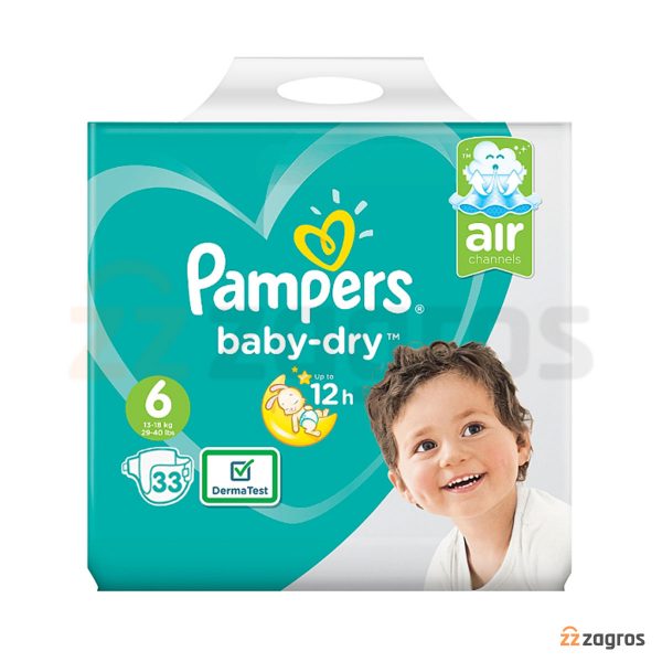 پوشک بچه شورتی پمپرز مدل baby-dry سایز 6 بسته 33 عددی