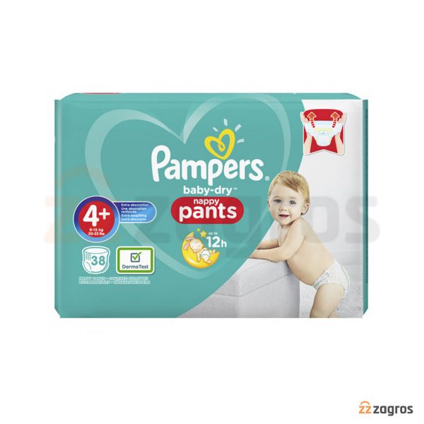 پوشک بچه شورتی پمپرز مدل baby-dry سایز +4 بسته 38 عددی