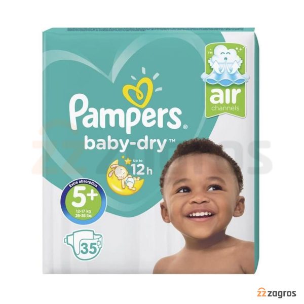 پوشک بچه شورتی پمپرز مدل baby-dry سایز +5 بسته 35 عددی