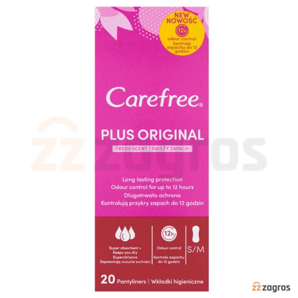 پد روزانه معطر Carefree مدل plus original سایز کوچک و مدیوم بسته 20 عددی