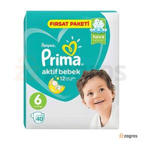 پوشک بچه پریما سایز 6 مدل Aktif Bebek بسته 40 عددی