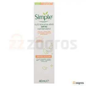 کرم مرطوب کننده و ضد آفتاب سیمپل حاوی SPF30 مدل Protect n Glow حجم 40 میل کرم مرطوب کننده و ضد آفتاب سیمپل حاوی SPF30 مدل Protect n Glow حجم 40 میل