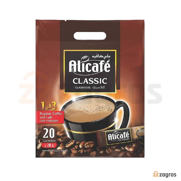 پودر قهوه فوری 3 در 1 علی کافه مدل Classic بسته 20 عددی