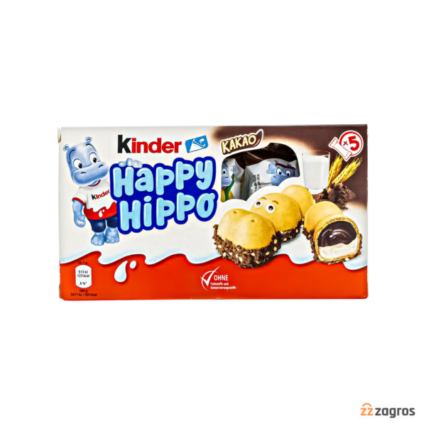 بیسکوییت کاکائویی کیندر مدل Happy Hippo وزن 20.7 گرم بسته 5 تایی