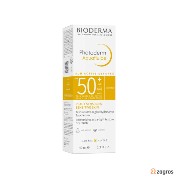 فلوئید ضد آفتاب بایودرما +spf50 رنگ روشن مناسب پوست حساس 40 میل