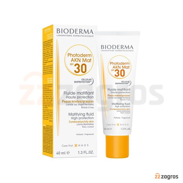 فلوئید ضد آفتاب بایودرما SPF30 مدل Photoderm AKN Mat مناسب پوست مختلط و چرب 40 میل