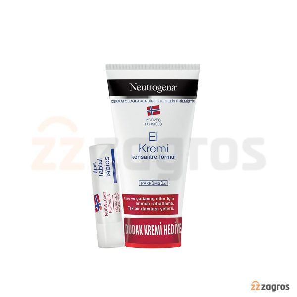 پک کرم مرطوب کننده دست بدون عطر 75 میل به همراه بالم لب SPF20 نوتروژینا پوست خشک و ترک خورده