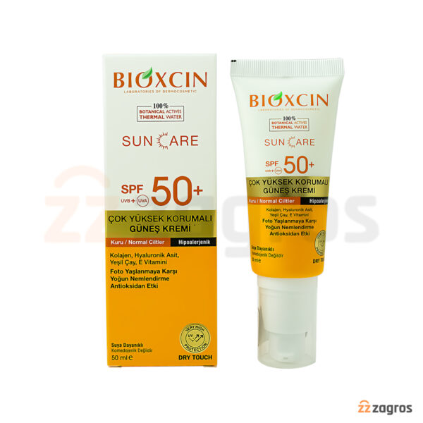کرم ضد آفتاب رنگی بیوکسین +spf50 مناسب پوست معمولی و خشک 50 میل