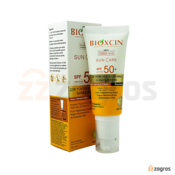 کرم ضد آفتاب رنگی بیوکسین +spf50 مناسب پوست معمولی و خشک 50 میل