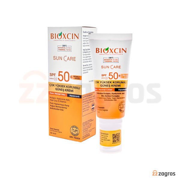 کرم ضد آفتاب رنگی بیوکسین SPF50+ مناسب پوست معمولی و خشک 50 میل