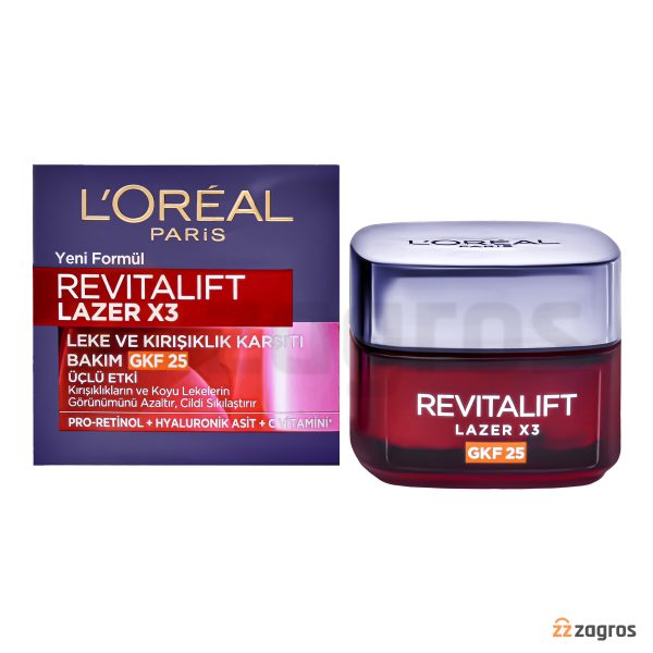 کرم ضد چروک و ضد لک لورآل سری Revitalift Lazer X3 حاوی SPF25 حجم 50 میل