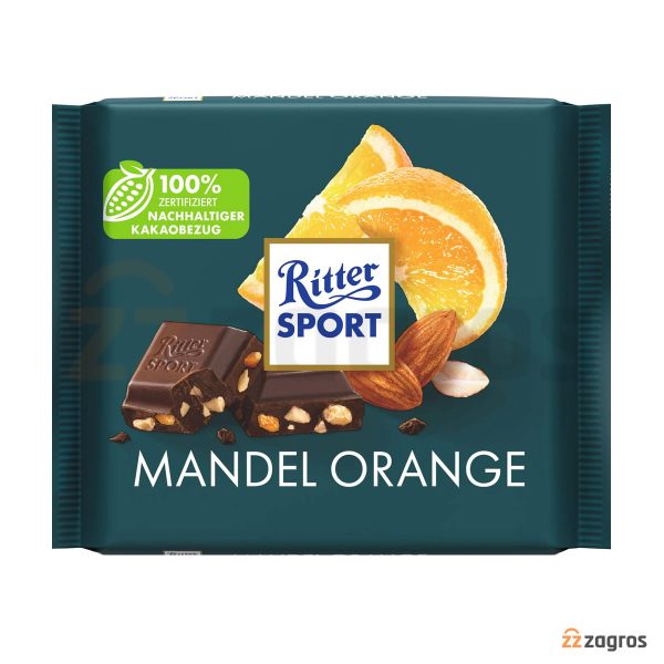 شکلات تلخ ریتر اسپرت Ritter Sport با تکه های بادام و پرتقال 100 گرم