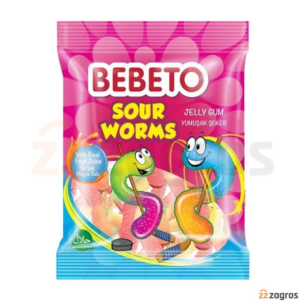 پاستیل ببتو مدل Sour Worms با طرح مار 80 گرم