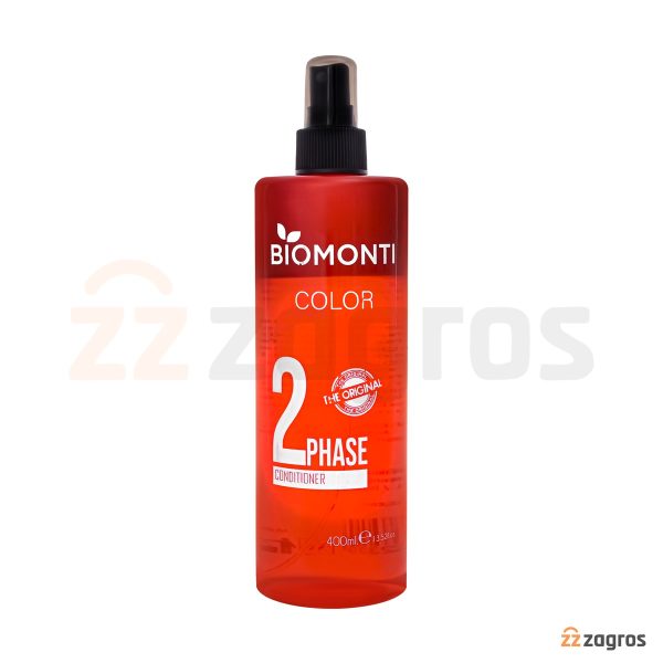 اسپری دو فاز نرم کننده مو بیومونتی Biomonti مناسب موهای رنگ شده