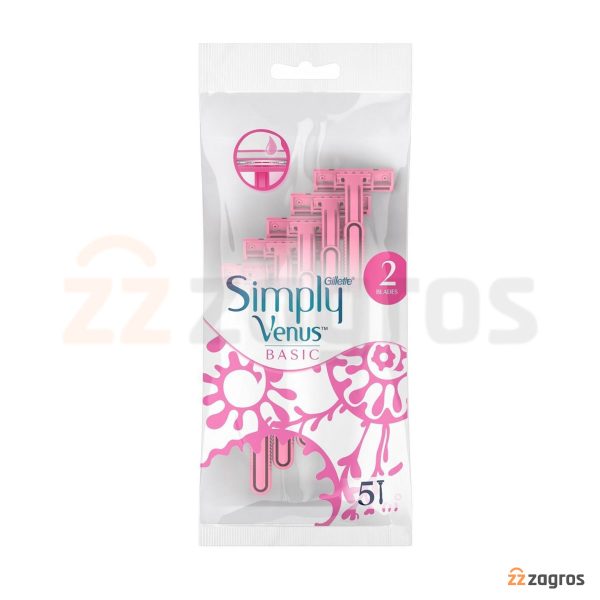 خودتراش 2 تیغه زنانه ژیلت مدل Simply Venus Basic بسته 5 عددی