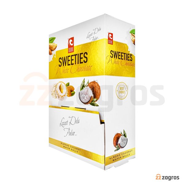 ویفر توپی نارگیلی Oddie سری Sweeties با مغز شکلات سفید و بادام 500 گرم