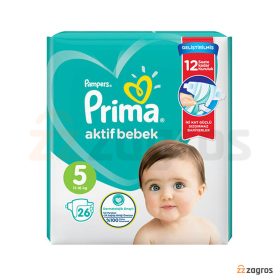 پوشک بچه پریما سایز 5 مدل Aktif Bebek بسته 26 عددی