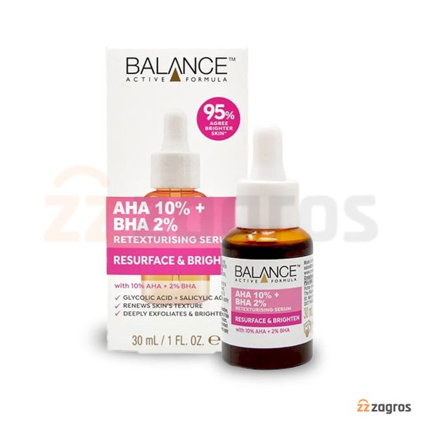 سرم بازسازی کننده بالانس مدل Resurface & Brighten حاوی AHA 10% و BHA 2% حجم 30 میل