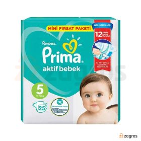 پوشک بچه پریما سایز 5 مدل Aktif Bebek بسته 25 عددی