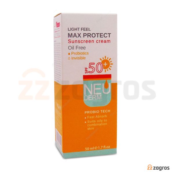 کرم ضد آفتاب رنگی فاقد چربی مکس پروتکت نئودرم +SPF50 مناسب پوست چرب تا مختلط 50 میل