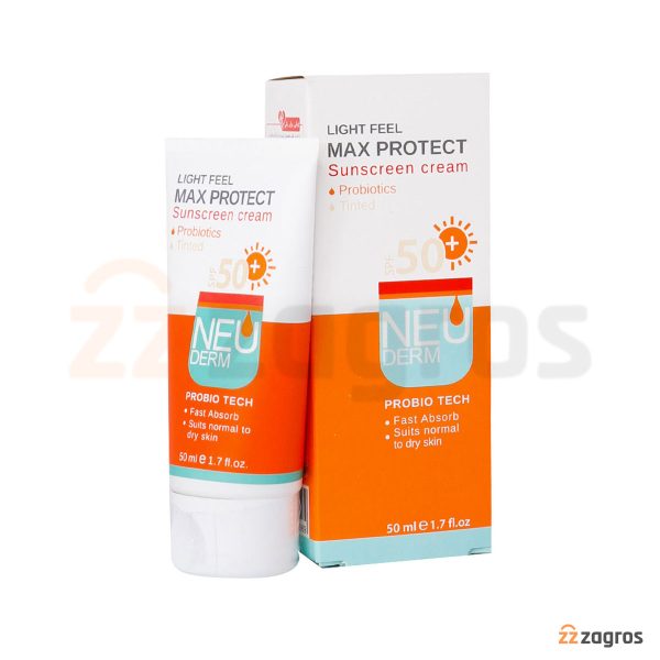 کرم ضد آفتاب رنگی مکس پروتکت نئودرم +SPF50 مناسب پوست معمولی تا خشک 50 میل