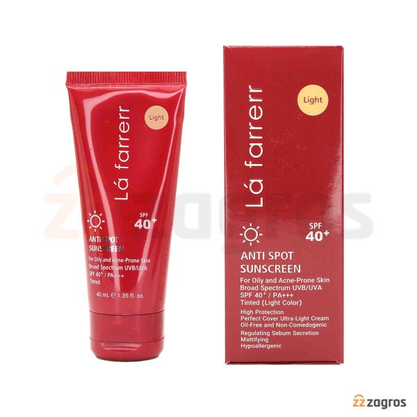 کرم ضد آفتاب و ضد لک لافارر +SPF40 رنگ روشن مناسب پوست چرب و مستعد آکنه 40 میل