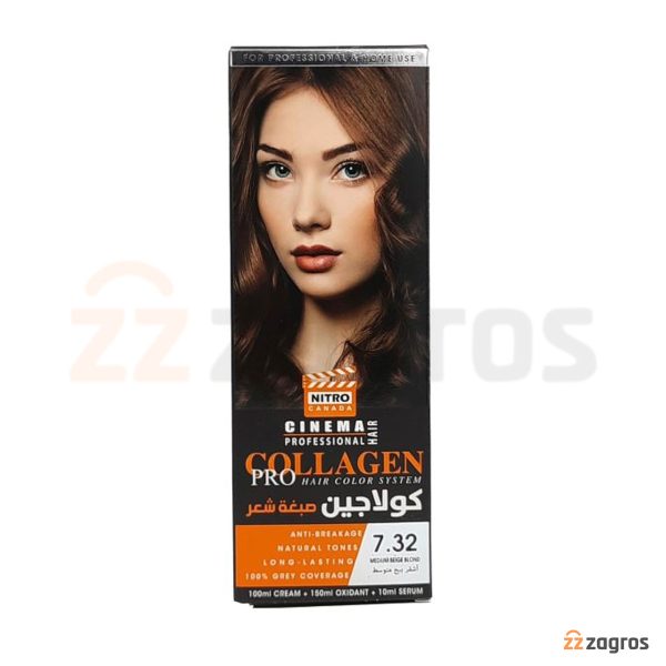 کیت رنگ مو بلوند بژ متوسط نیترو کانادا سری Collagen شماره 7.32