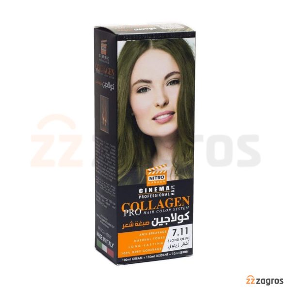 کیت رنگ مو بلوند زیتونی نیترو کانادا سری Collagen شماره 7.11