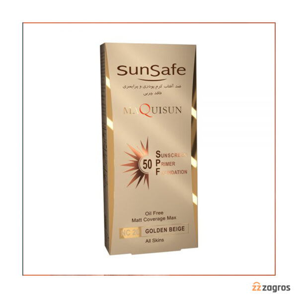 ضد آفتاب کرم پودری و پرایمری مکی سان سان سیف Spf50 رنگ بژ طلایی 40 میل