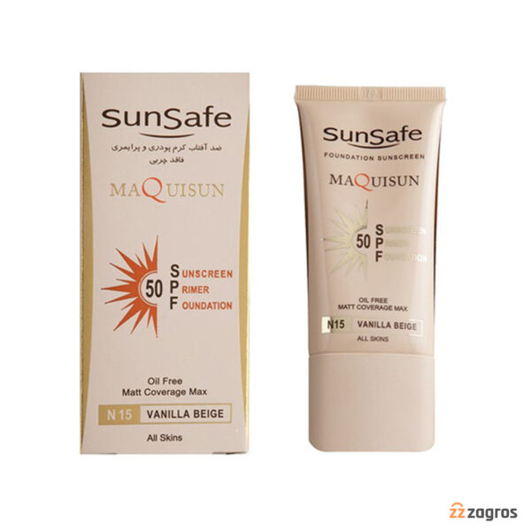 ضد آفتاب کرم پودری و پرایمری مکی سان سان سیف Spf50 رنگ بژ وانیلی 40 میل