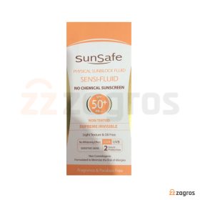 فلوئید ضد آفتاب فیزیکال سان سیف +SPF50 بی رنگ مناسب پوست حساس 50 میل