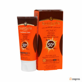 کرم ضد آفتاب فاقد چربی سان سیف +SPF50 رنگ بژ طبیعی مناسب پوست چرب، مختلط و مستعد آکنه 50 میل