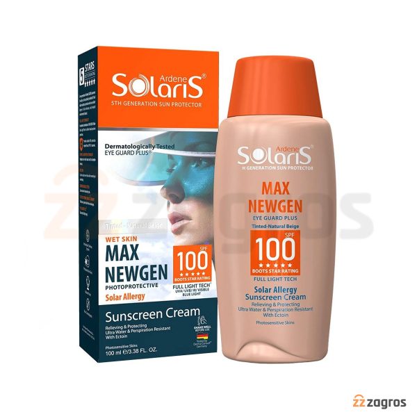 کرم ضد آفتاب مکس نیوژن سولاریس آردن SPF100 رنگ بژ طبیعی مناسب پوست حساس به نور 100 میل
