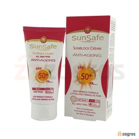 کرم ضد آفتاب و ضد چروک سان سیف +SPF50 رنگ بژ روشن مناسب انواع پوست 50 میل