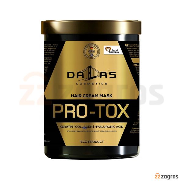 ماسک مو ترمیم کننده دالاس Dalas مدل Pro Tox حاوی کراتین، هیالورونیک اسید و کلاژن 1000 میل