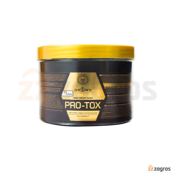 ماسک مو ترمیم کننده دالاس Dalas مدل Pro Tox حاوی کراتین، هیالورونیک اسید و کلاژن 500 میل