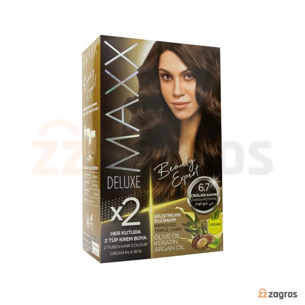 کیت رنگ مو Maxx Deluxe سری Beauty Expert شماره 6.7 پایه رنگ قهوه شکلاتی