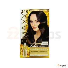 کیت رنگ مو Maxx Deluxe سری Golden Beauty شماره 3.0 پایه رنگ قهوه ای تیره