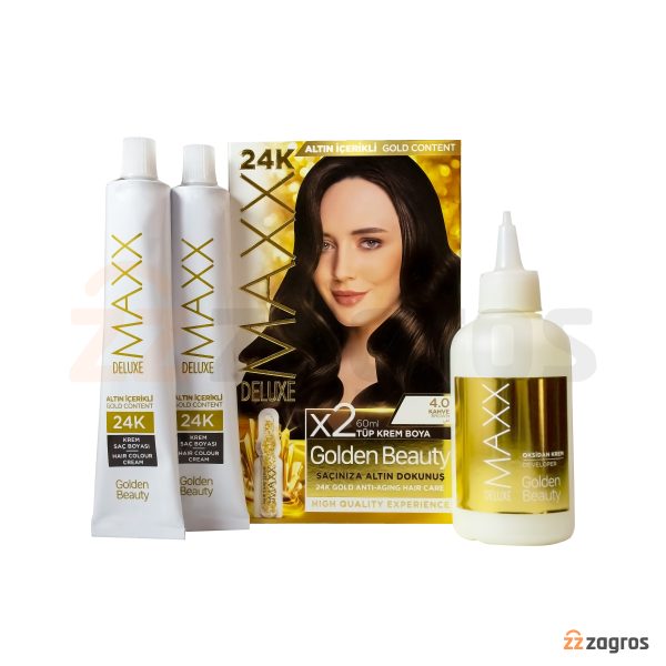 کیت رنگ مو Maxx Deluxe سری Golden Beauty شماره 4.0 پایه رنگ قهوه ای