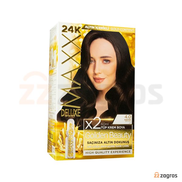 کیت رنگ مو Maxx Deluxe سری Golden Beauty شماره 4.0 پایه رنگ قهوه ای