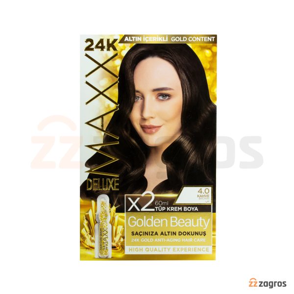 کیت رنگ مو Maxx Deluxe سری Golden Beauty شماره 4.0 پایه رنگ قهوه ای