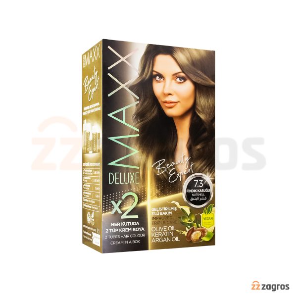 کیت رنگ مو Maxx Deluxe سری Golden Beauty شماره 7.3 پایه رنگ فندقی